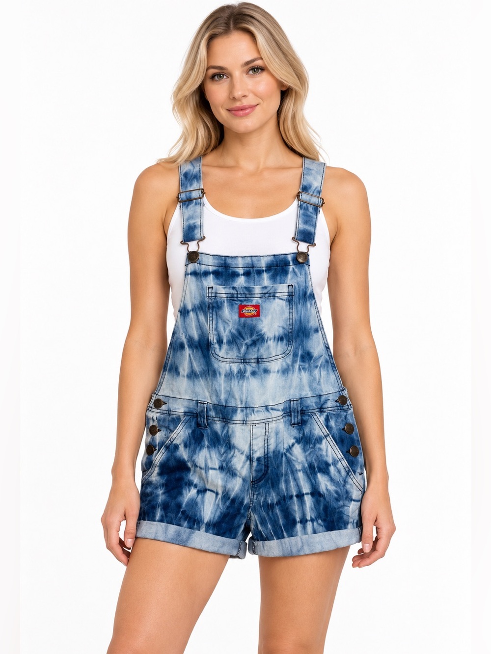 Dickies Size Small Women's Blue Tie-Dye Denim Short Overalls